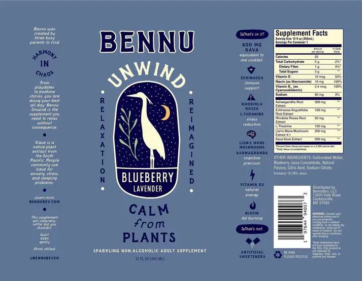 Bennu Unwind Blueberry Lavender 12oz- Kava Relaxation Online