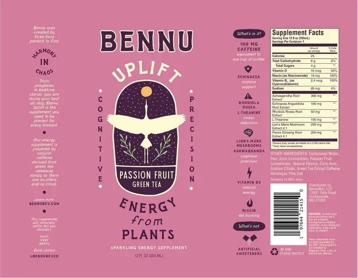 Bennu Uplift Passion Fruit Green Tea 12oz- Plant Based Energy Online