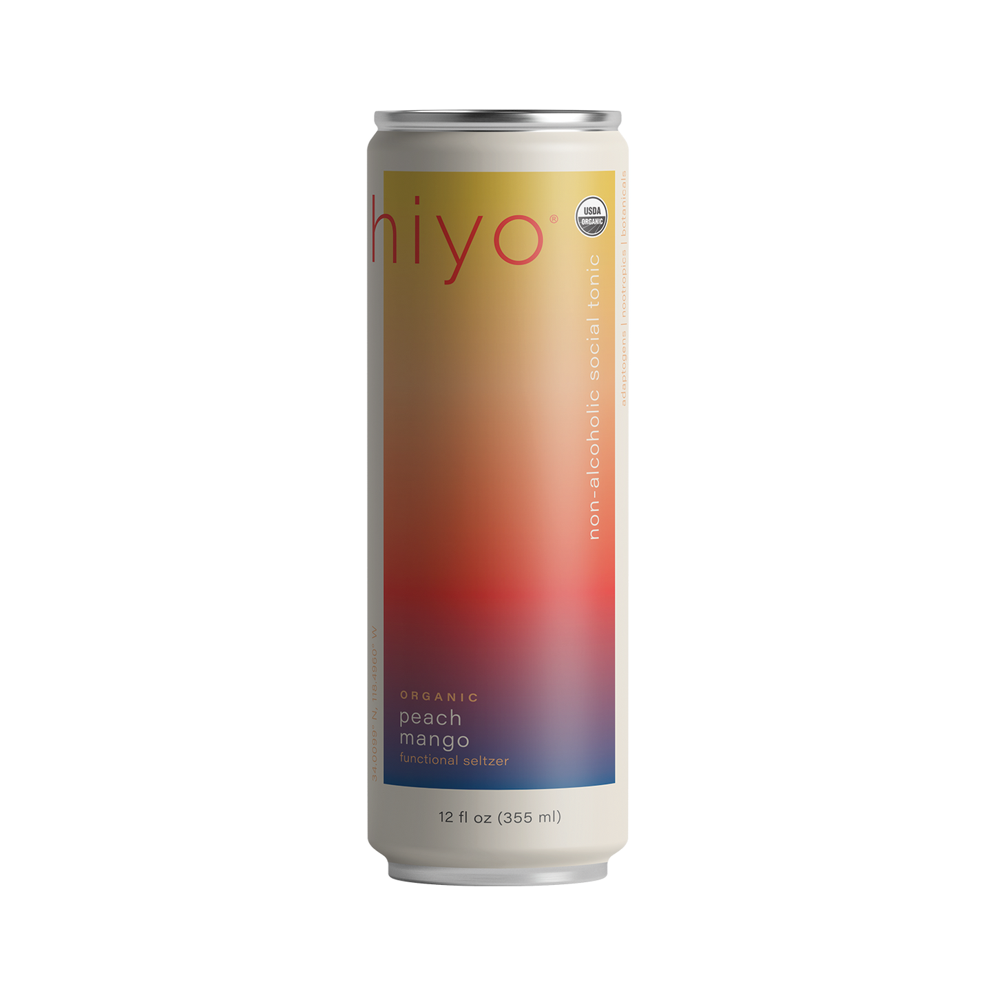 a can of hiyo's organic peach mango functional seltzer