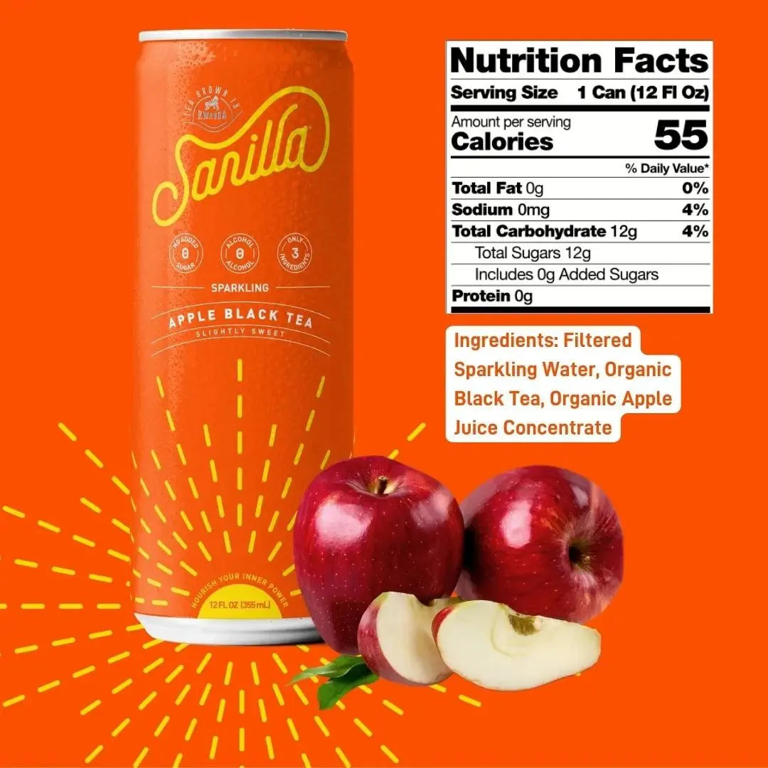 a can of apple next to it's nutrition facts and ingredients