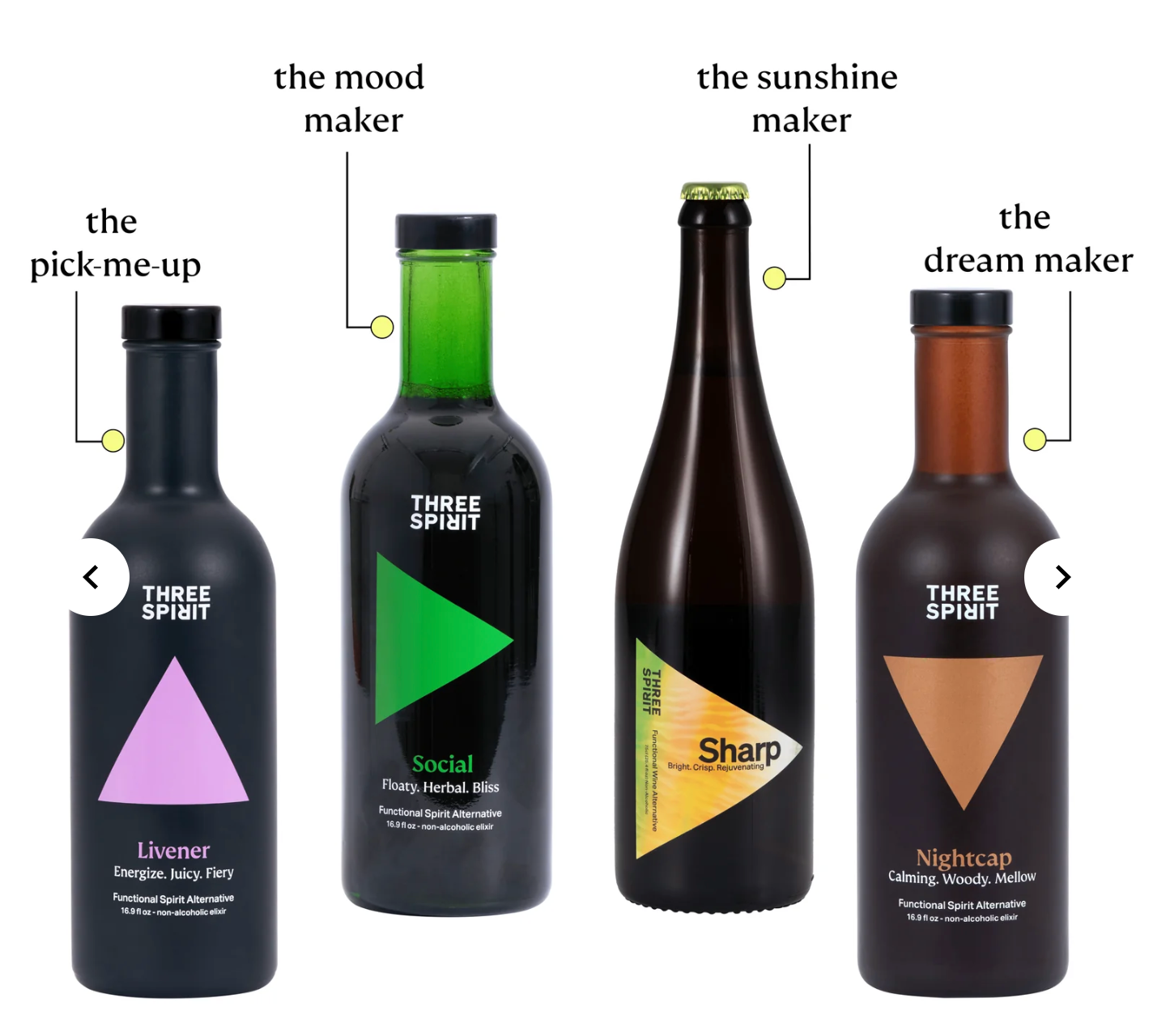 4 bottles. livener, social, sharp and nightcap