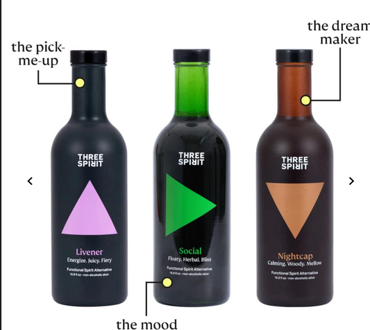 3 bottles, livener, social and nightcap