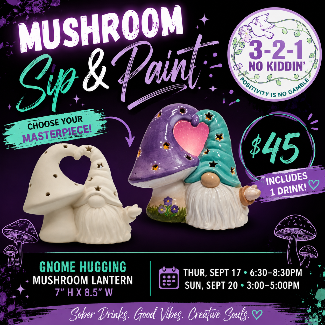 🍄 Mushroom Sip & Paint- 2 Dates- 3 Options!