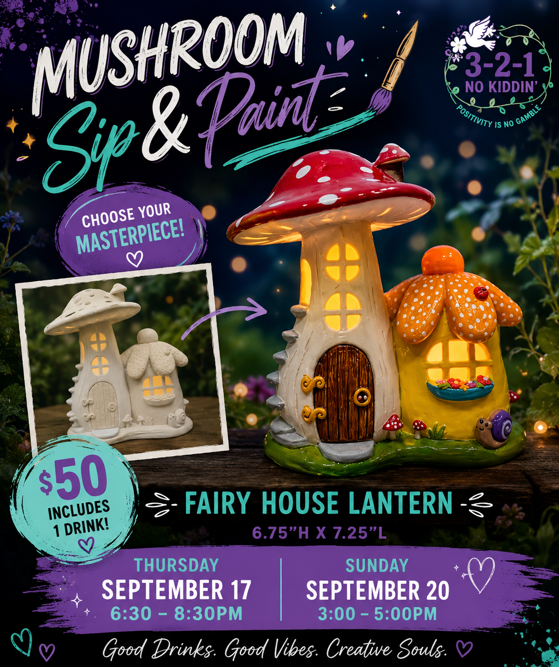 🍄 Mushroom Sip & Paint- 2 Dates- 3 Options!