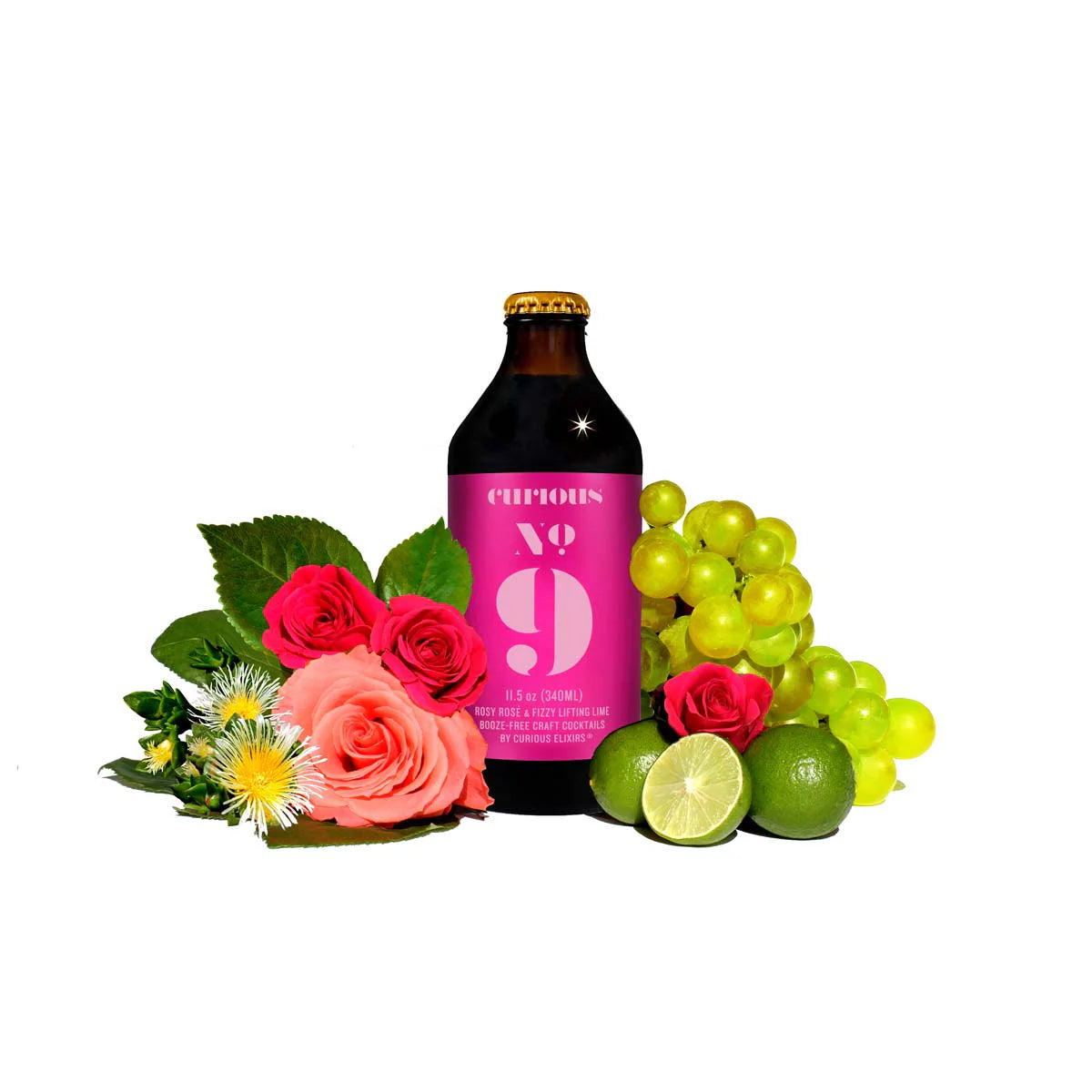 a bottle of no. 9 surrounded by fruit