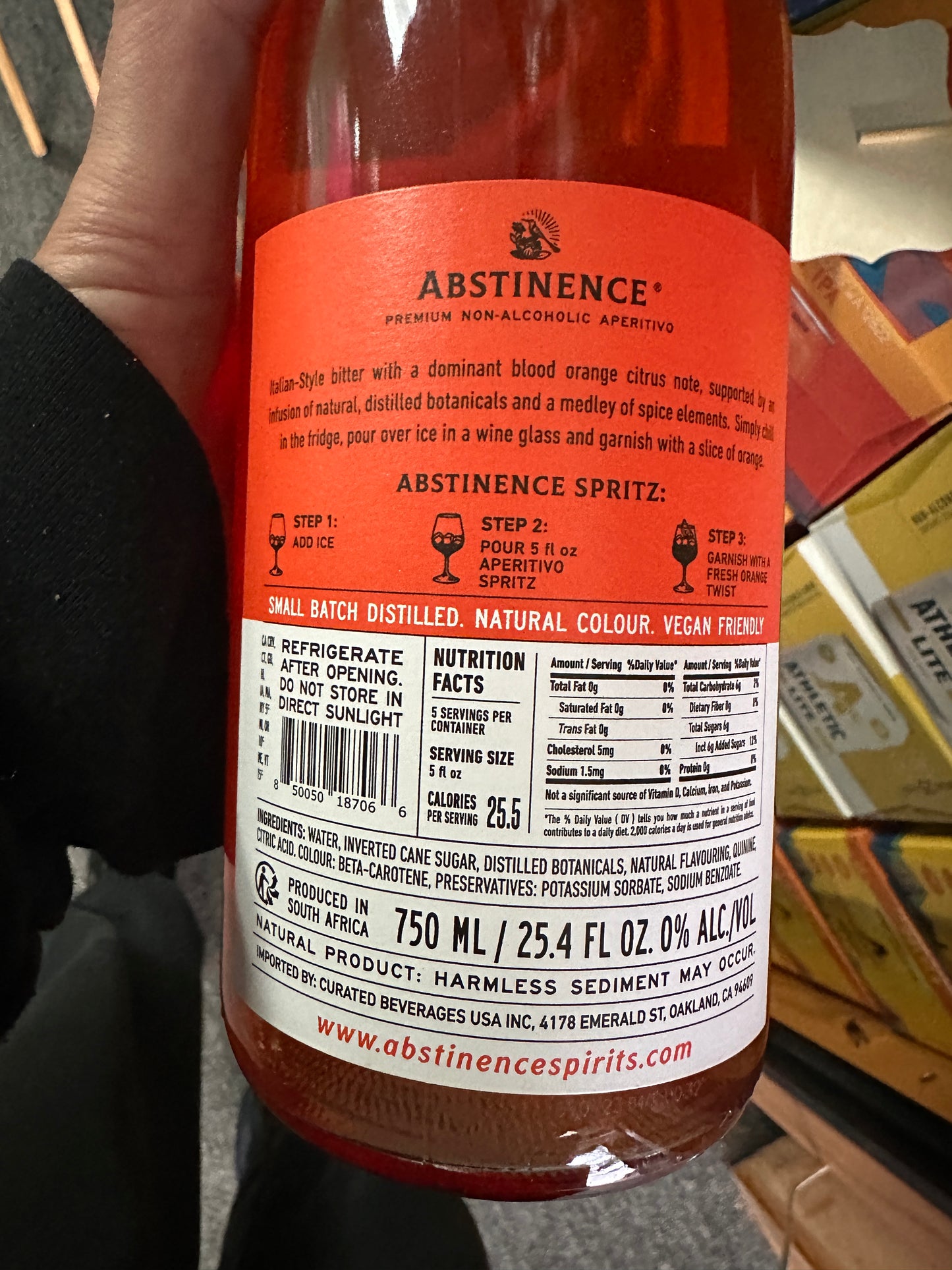 nutrition facts from a blood orange bottle