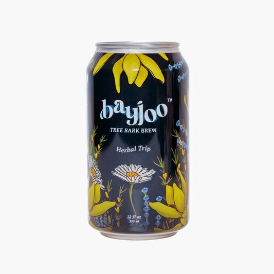 a can of bayjoo's tree bark brew, herbal trip