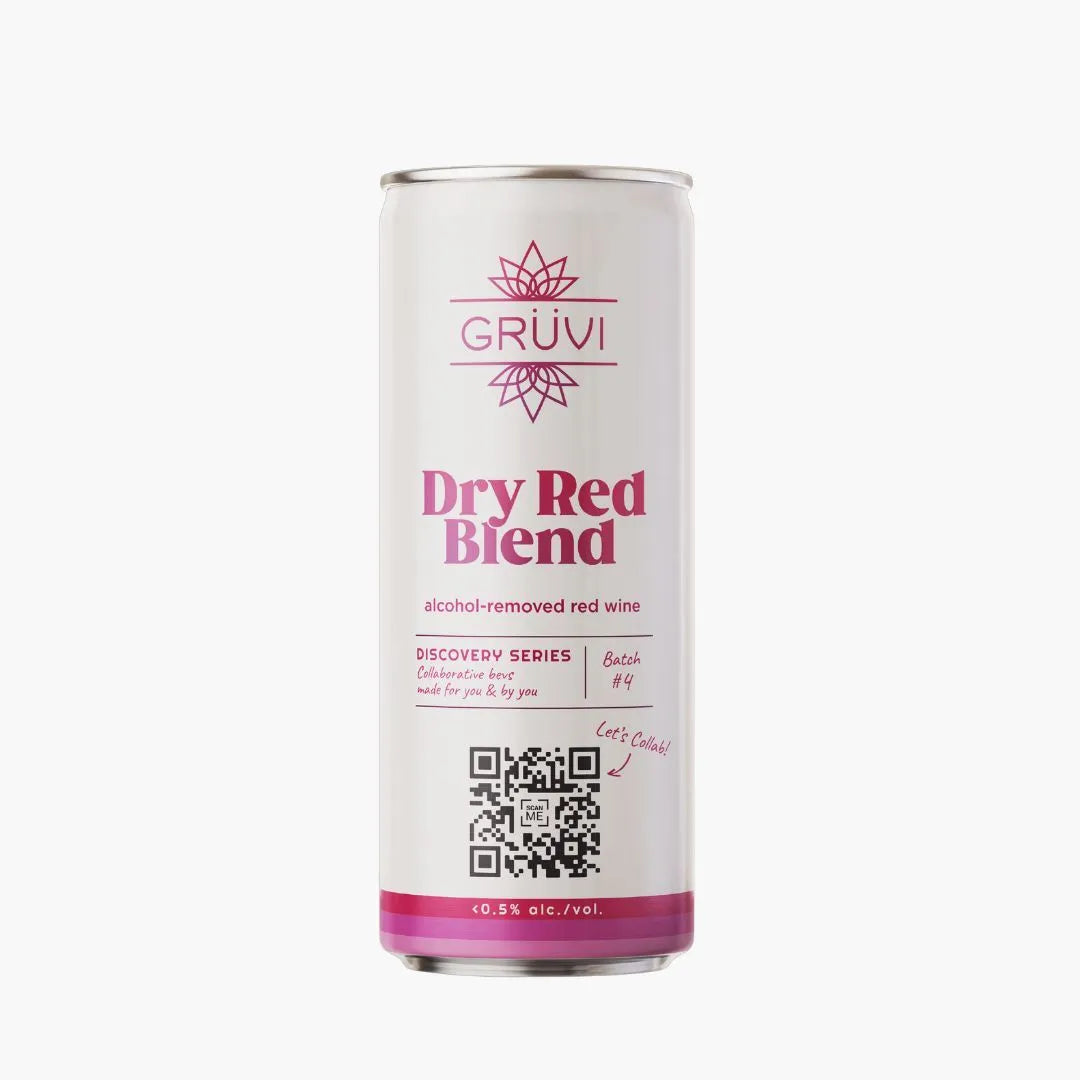 a can of gruvi's dry red blend