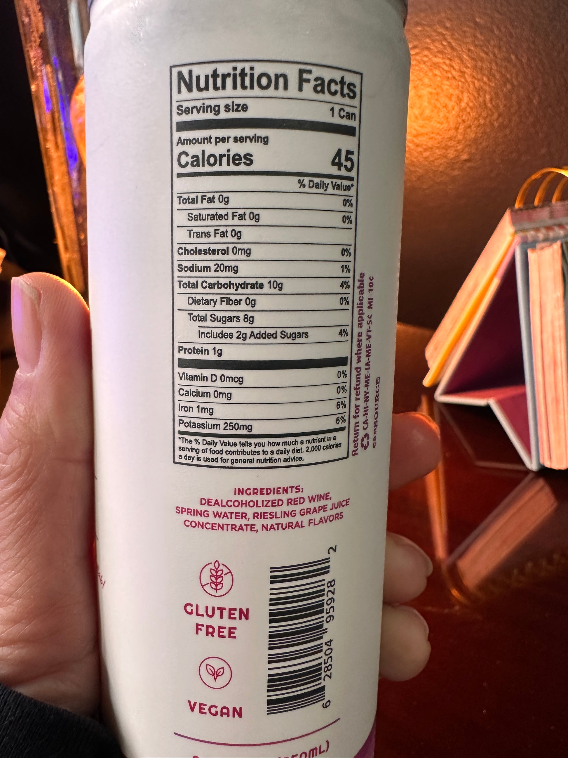 nutrition facts from a can of red blend