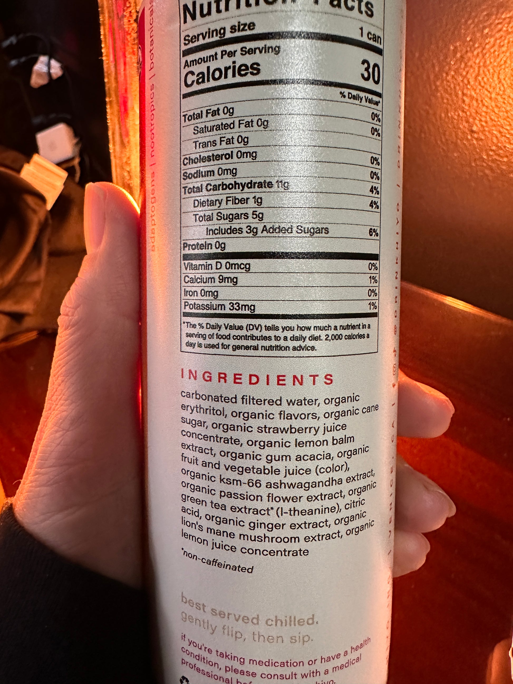 nutrition facts on the blackberry lemon can