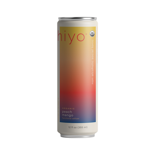 a can of hiyo's organic peach mango functional seltzer