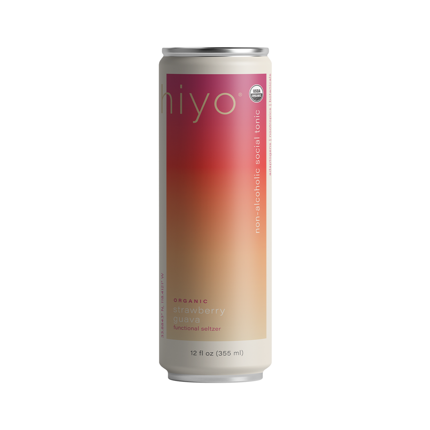 a can of hiyo's organic strawberry guava functional seltzer