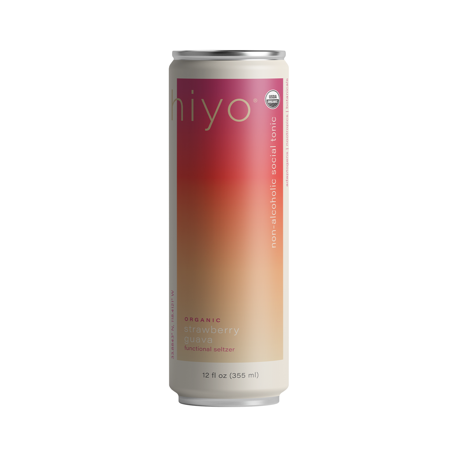 a can of hiyo's organic strawberry guava functional seltzer