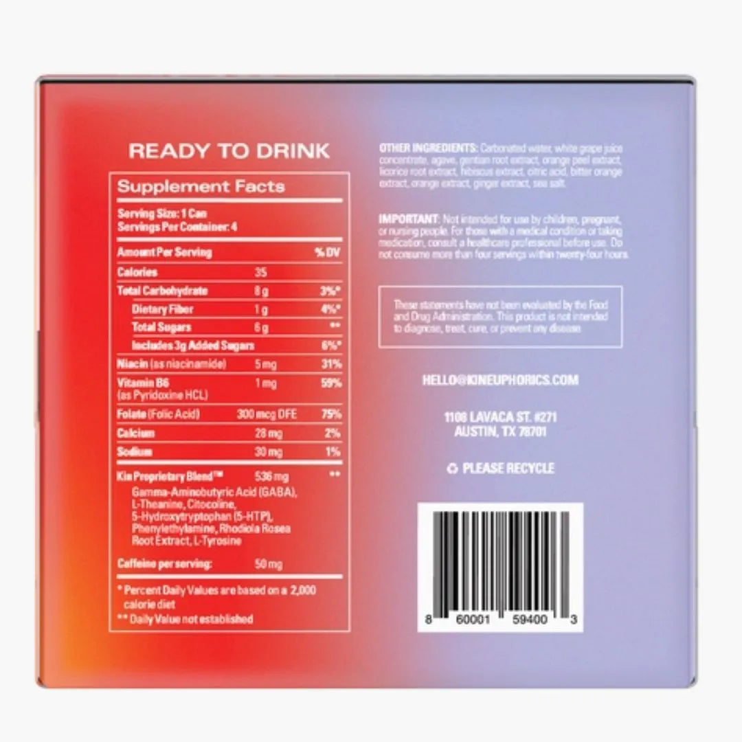 nutrition facts for the kin spritz