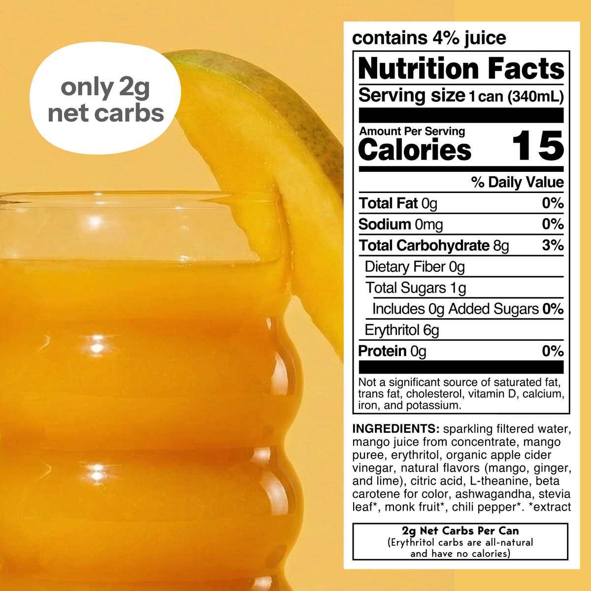 Moment Mango Glow botanical soda nutrition and product details