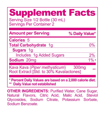 Mitra9 Lavender Sunrise Kava Shot supplement facts label