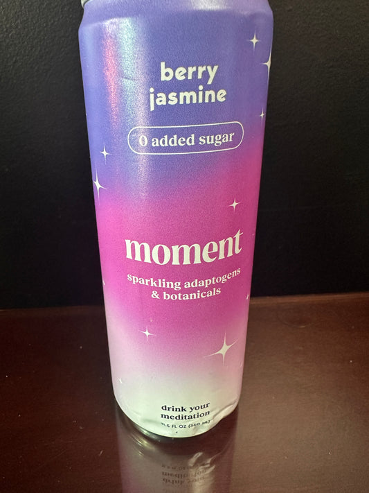 a can of moment's sparkling berry jasmine botanical water