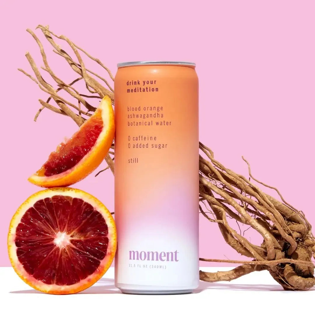 a can of moment's blood orange botanical water