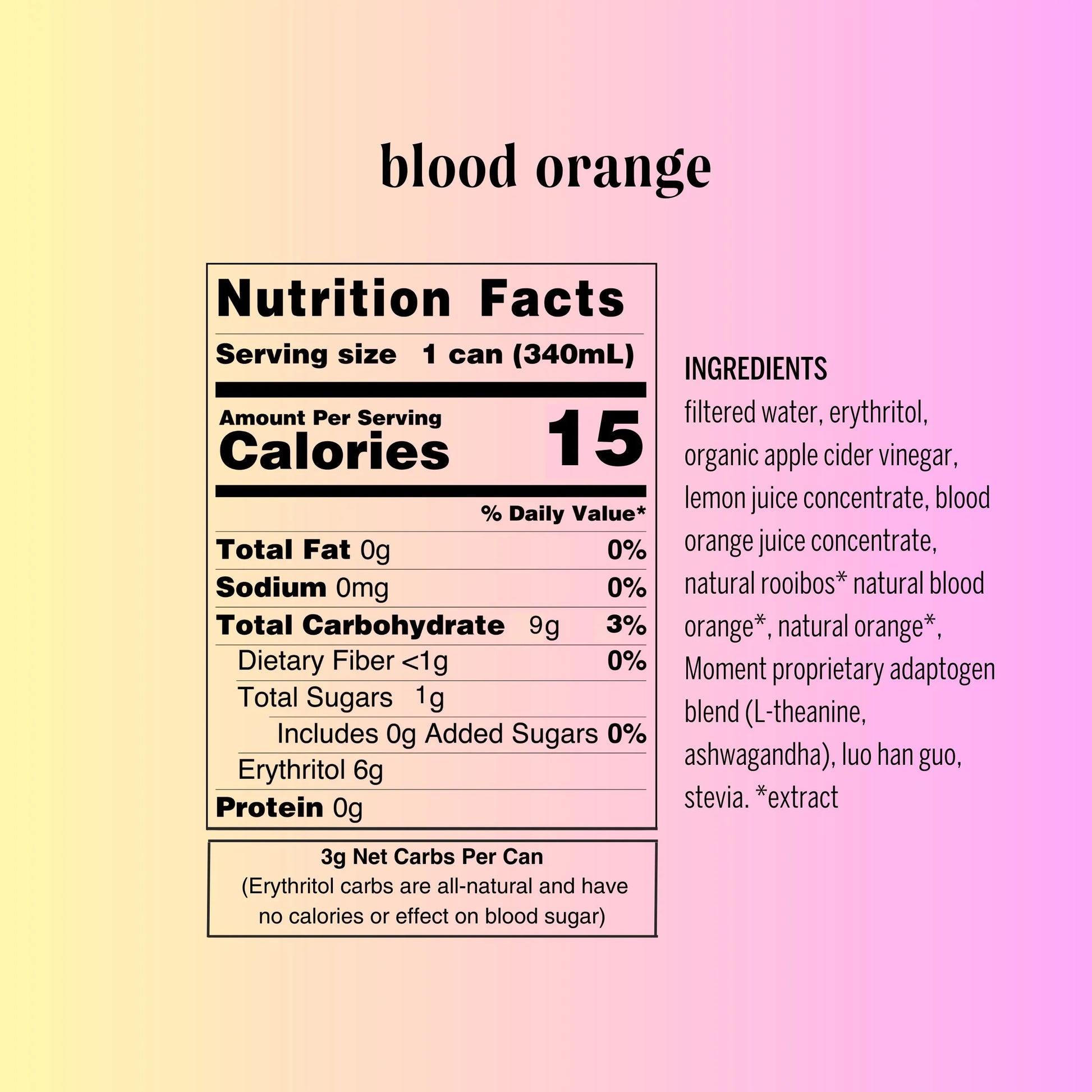 nutrition facts from a blood orange can