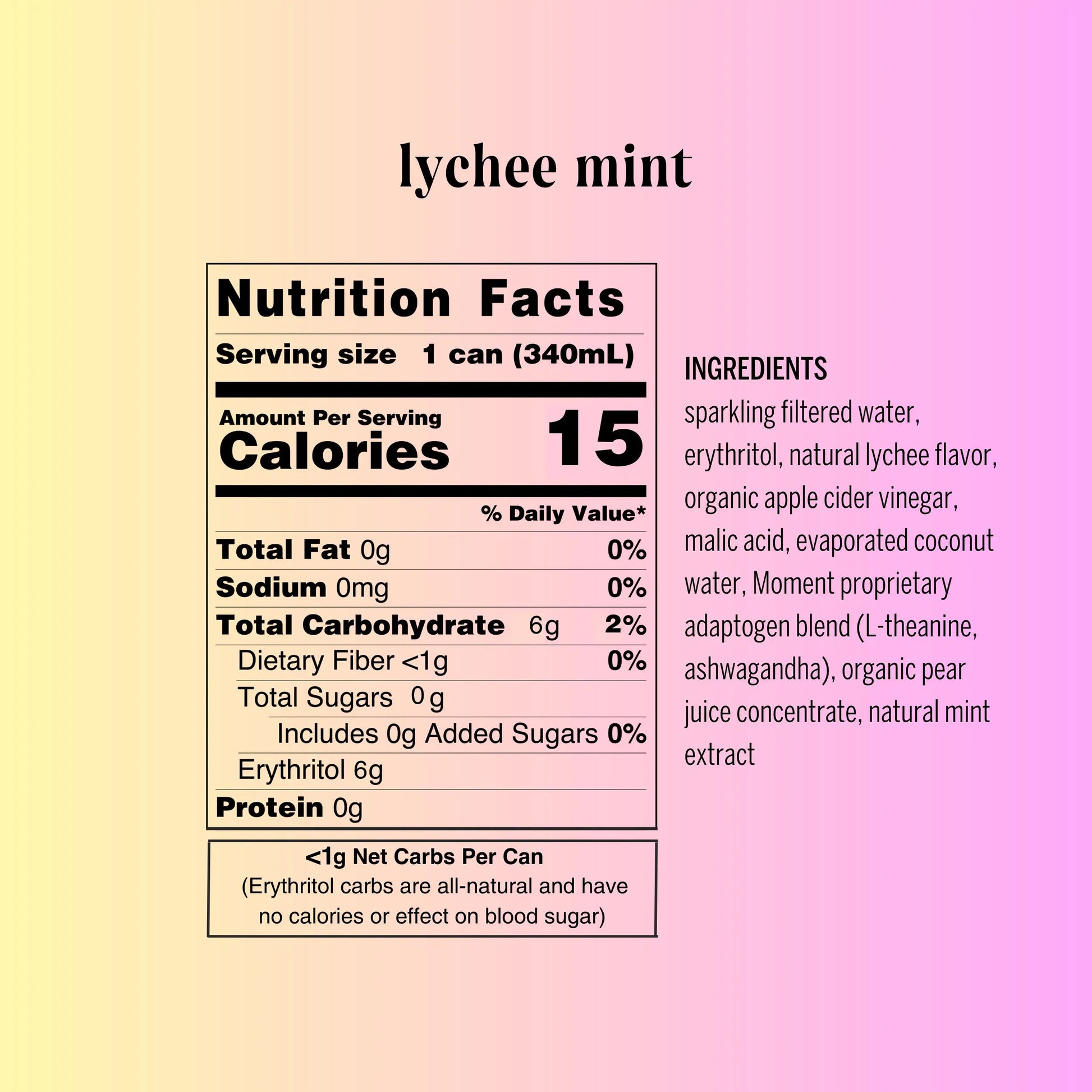 nutrition facts from a lychee mint can