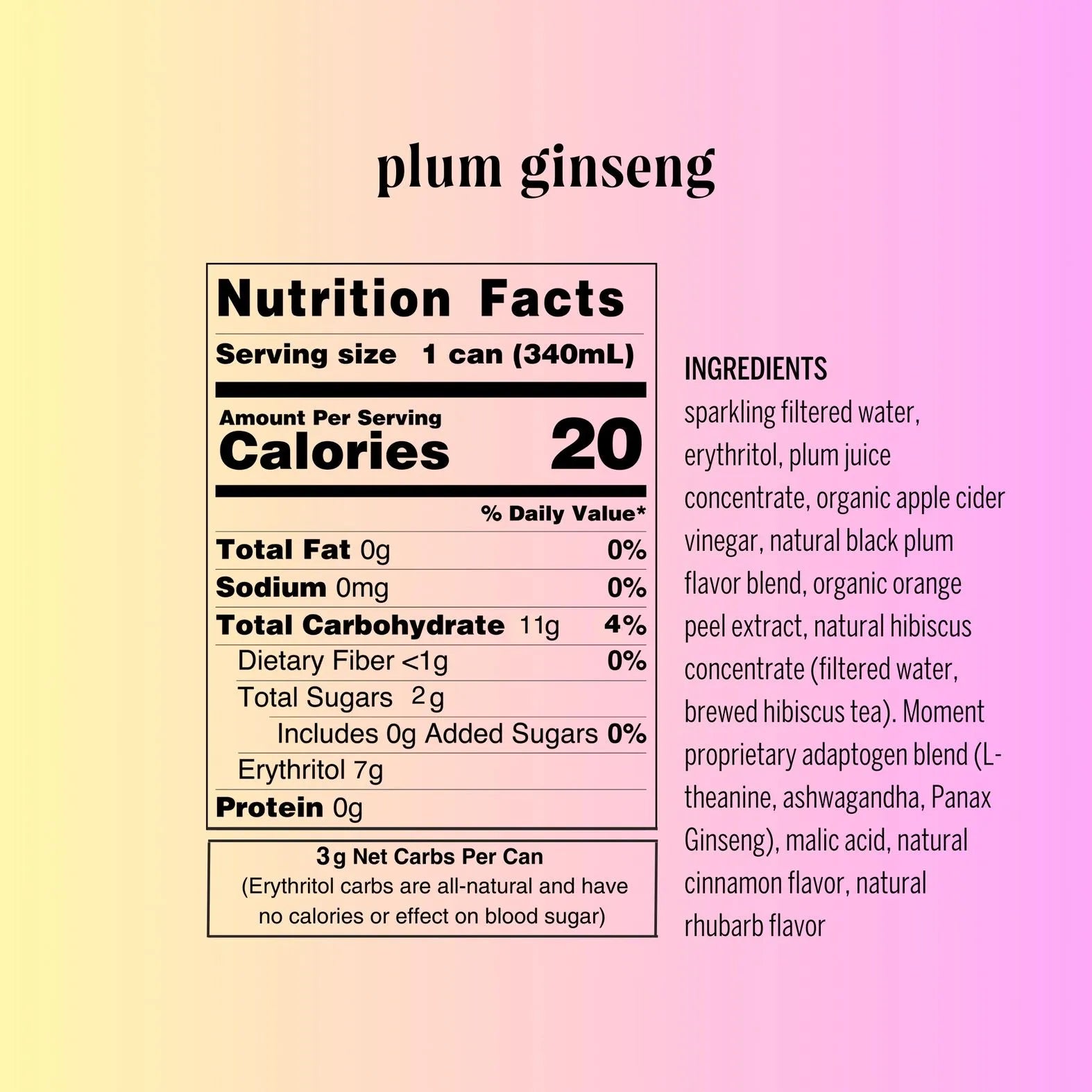 nutrition facts from a can of plum ginseng