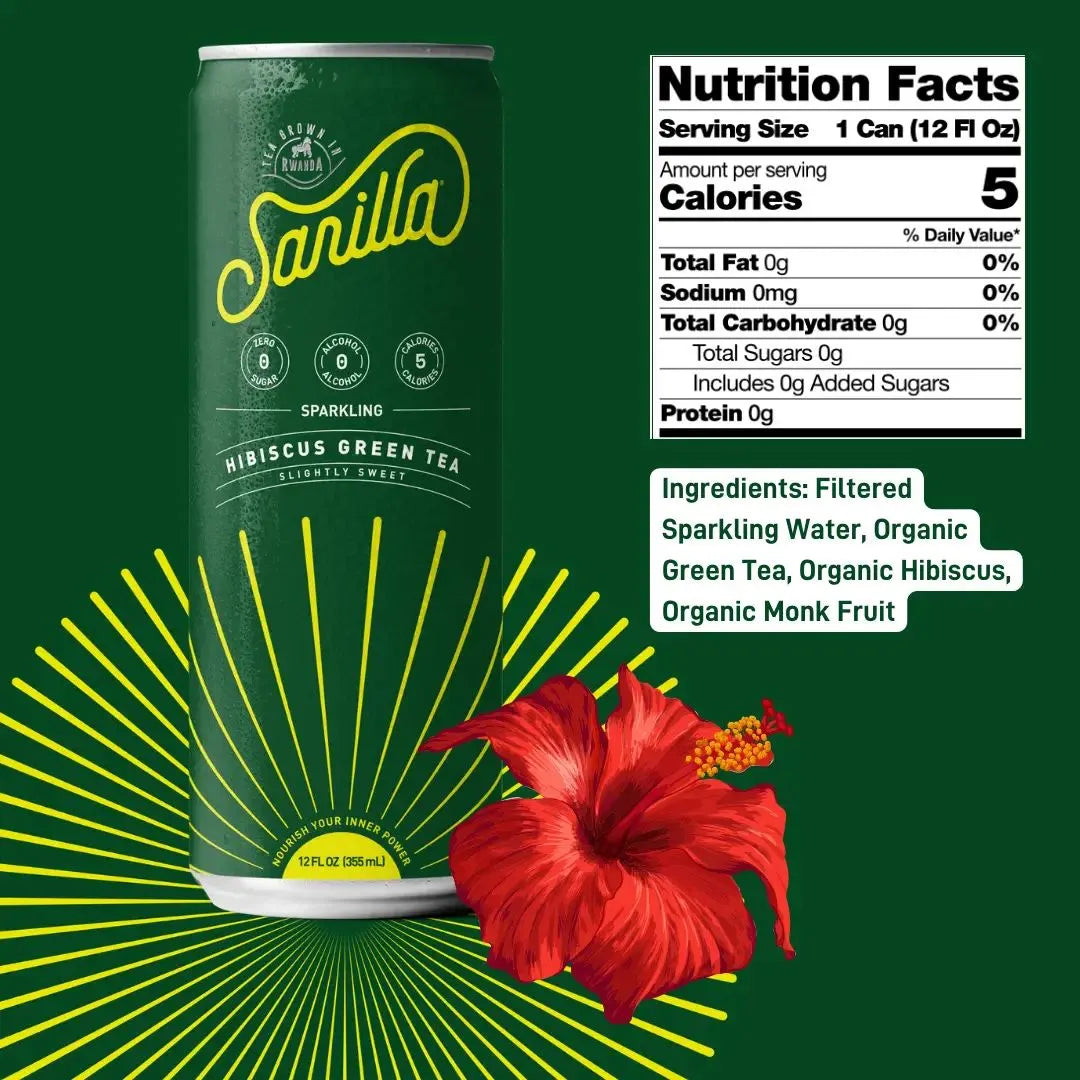 a can of hibiscus next to its nutrition facts and ingredients