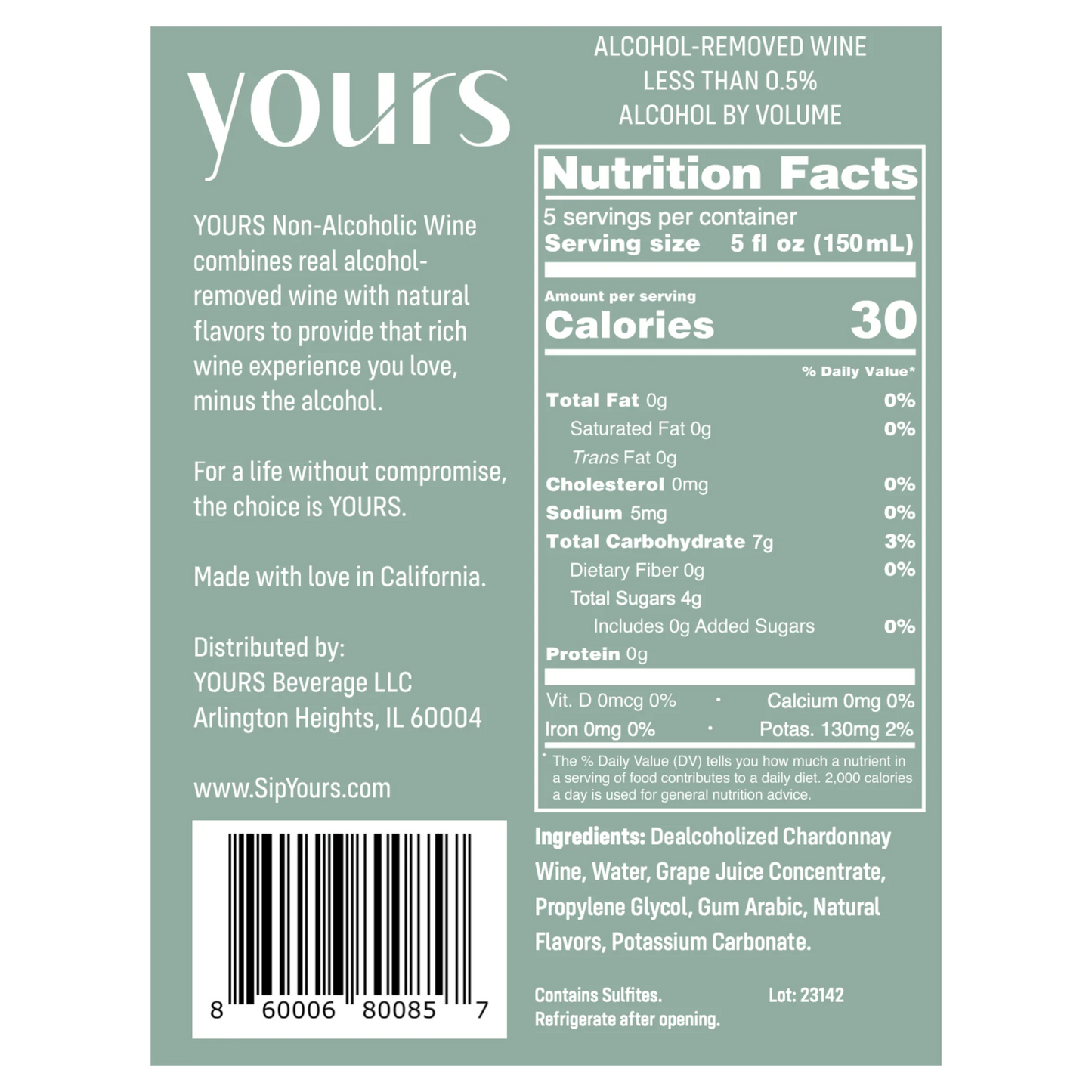 Yours Nonalcoholic - Chardonnay Wine *